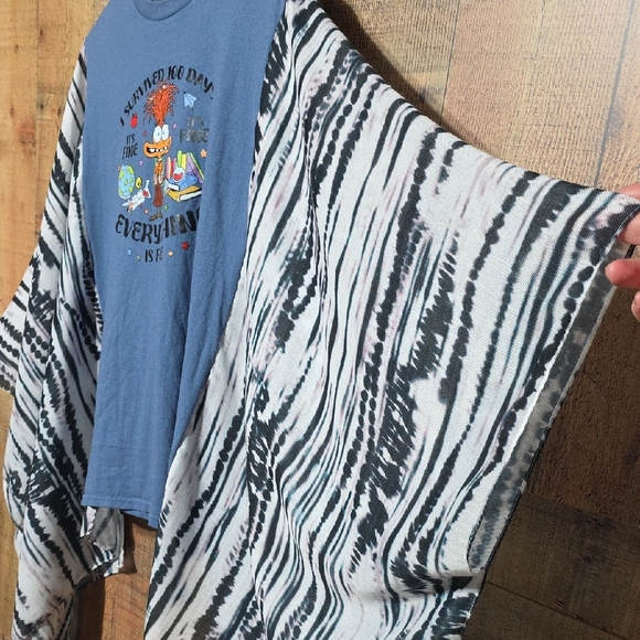 Upcycled Poncho Style Top with Black and White Stripes - Picture 5 of 7